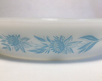 Vintage Blue Thistle Floral GlasBake Divided Casserole Baking Dish - Model J2352