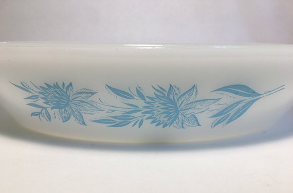 Vintage Blue Thistle Floral GlasBake Divided Casserole Baking Dish - Model J2352