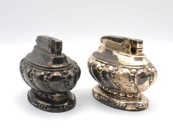 Vintage Art Deco/Mid-Century Silver-plate Ronson "Crown" table-top cigarette lighters, Newark, NJ