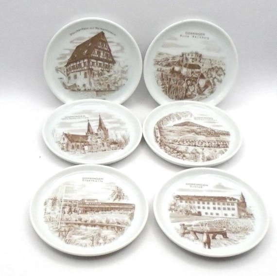 Vintage Furstenberg Porzellan Coasters: Brown Transferware Plates, Set of 6