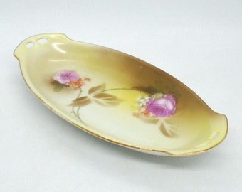 Vintage 1920-40's RS Tillowitz Pink Rose Flower Pattern Porcelain Trinket/Celery Dish, Silesia, Germany