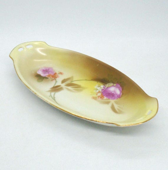 Vintage RS Tillowitz Porcelain Trinket Dish: Pink Rose Celery Tray
