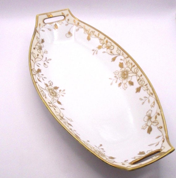 Antique Nippon Hand Painted Floral Celery Dish, Circa 1911