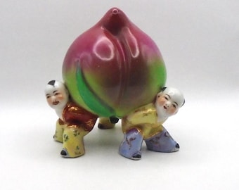 Vintage Longevity Peach Chinese Porcelain Art Figurine, Circa 1950's-1960's