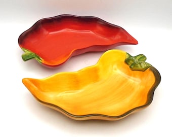 Vintage Clay Art Chili Pepper Shaped Serving Dish