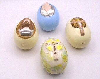 Vintage Religious Easter Egg Bundle - 4 Ceramic Eggs with Religious Theme