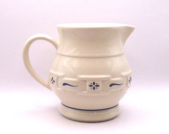 Vintage Longaberger Pottery Woven Traditions Pattern  Classic Blue Pitcher 5-3/4" Tall, Made in USA