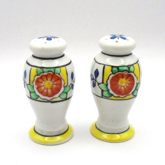 Vintage Colorful Flower Pattern Salt and Pepper Shakers, Japan