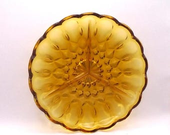 Vintage Anchor Hocking Mid-Century Modern Amber Colored Glass Divided Relish Dish, Retro Three Part Dish