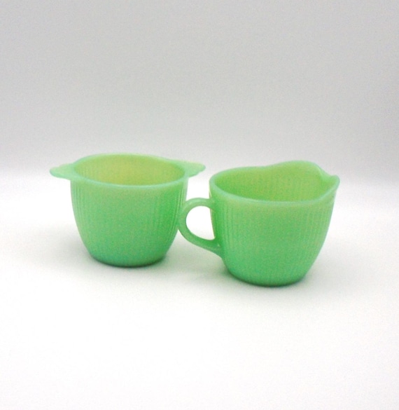 Vintage Fire King Jane Ray Jadeite Sugar Bowl and Creamer Set