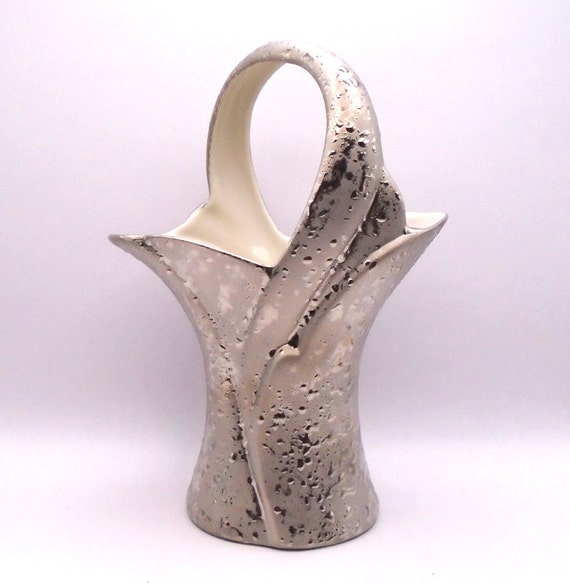 Vintage Mid-Century Modern Dixon Art Studios Weeping Silver Handled Basket/Vase, Made in USA