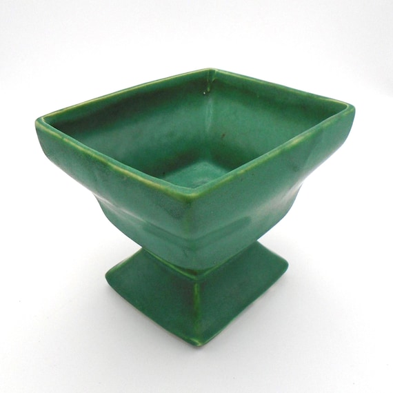 Vintage McCoy Pottery Planter: Matte Green "Pedestal" #325 Ceramic, Art Deco/MCM Decor