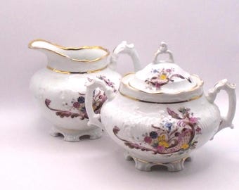 Vintage Antique PLS (Pfeiffer & Lowenstein) Geschutzt Lidded Sugar Bowl and Creamer, Circa 1890-1900, Austria-Hungary, Rare Find
