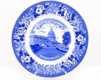 US Capitol, Washington DC Souvenir Plate, Old Staffordshire Ware, Blue and White Transferware Plate, Made in England