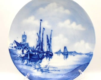 Vintage RC Rosenthal Blue Delft Plate: German Ship & Tower Decor