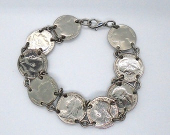 Vintage Sterling Silver 3 Pence Bracelet - Coins date from the 1890's to the 1930's.