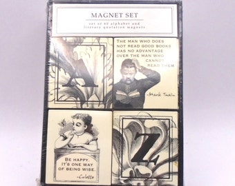 Vintage Set of 60 Alphabet and Literary Quotation Magnets 1-3/4", New in Original Box, Barnes and Noble,NYC