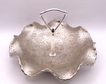 Vintage Mid-Century Modern Dixon Art Studios Weeping Silver Ruffled  Handled Bowl/ Dish, Made in USA
