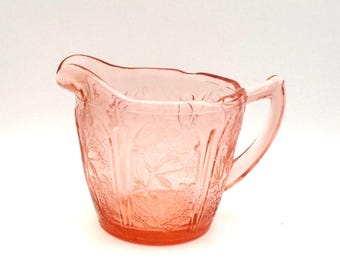Vintage Jeannette "Pink Cherry Blossom" Depression Glass Creamer/Pitcher, Circa 1930's Depression Era, Made in USA