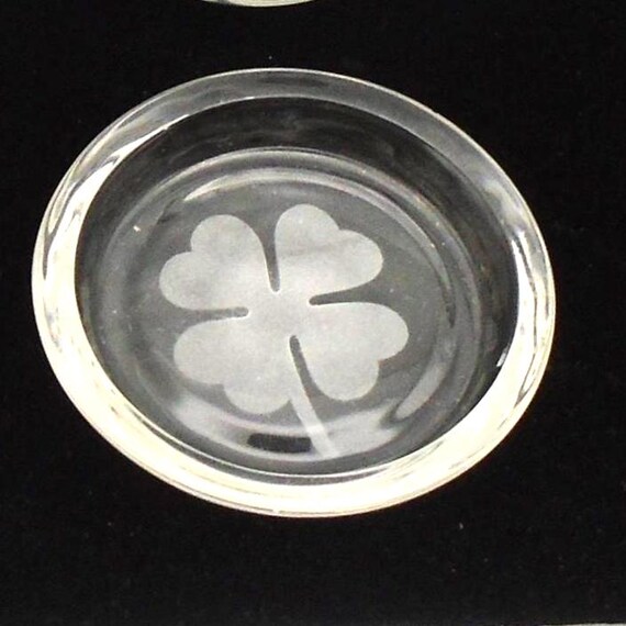 Vintage Etched Shamrock Glass Coasters - Mid-Century Modern Set of 4