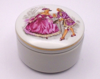 Vintage 1970's Porcelain La Parisienne Courting Couple Trinket Box