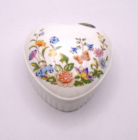 Vintage Aynsley Cottage Garden Heart Trinket Box, Fine Bone China