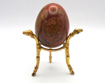 Vintage Brazilian Brown/Red Jasper Egg Gemstone Sculpture and Stand, "Earth Energy"