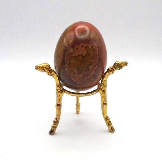 Vintage Brazilian Brown/Red Jasper Egg Gemstone Sculpture and Stand, "Earth Energy"