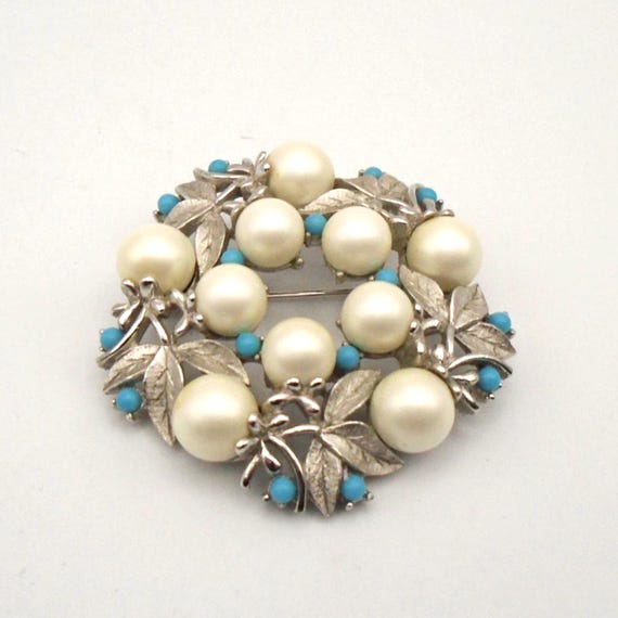 Vintage Sarah Coventry "Alaskan Summer" Pearl Turquoise Brooch