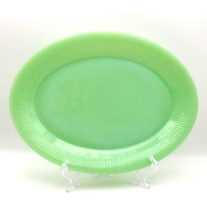Vintage Fire King Jadeite Jane Ray Oval Platter: Mid-Century Serving Dish