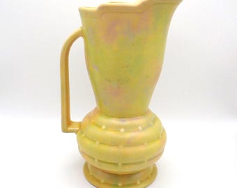 Vintage Flaxman Ware Pitcher: Art Deco Matte Yellow Vase, Made in England