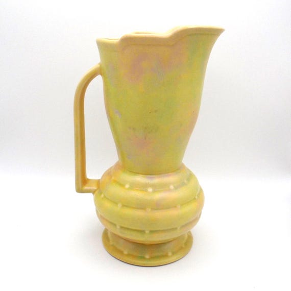 Vintage Flaxman Ware Pitcher: Art Deco Matte Yellow Vase, Made in England