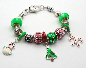 Vintage Silver Plated Christmas Charm Bracelet  with 14 charms /spacers