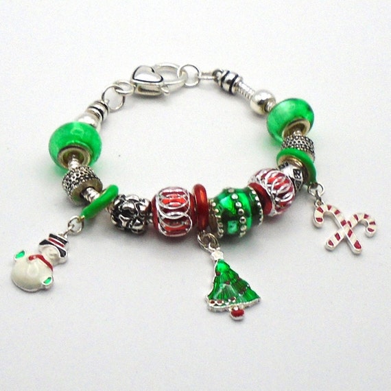 Vintage Silver Plated Christmas Charm Bracelet  with 14 charms /spacers