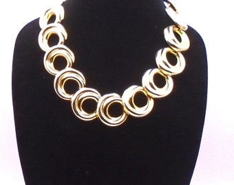 Vintage Anne Klein Necklace, Modernist, Chunky Double "O" Link Necklace