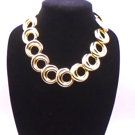 Vintage Anne Klein Goldtone Necklace: Chunky Modernist "O" Links