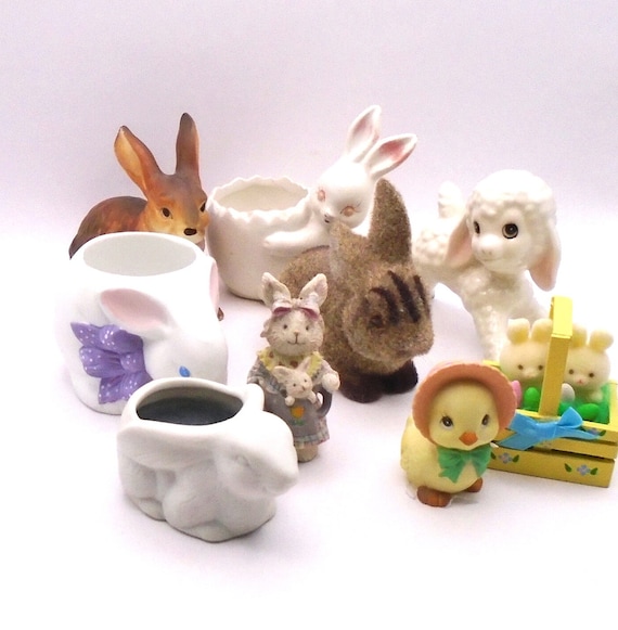 Vintage Bunny and Lamb Bundle - 9 Collectible Easter Figurines