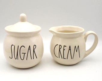 Rae Dunn Sugar Jar and Creamer Set: White Farmhouse Kitchen Decor