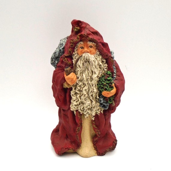 June McKenna Santa Christmas Folkart Collectible,  "Santa with a Pipe", 1994" Signed, Made in USA