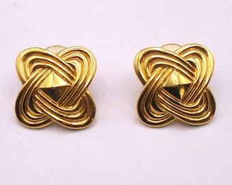 Vintage Gold Tone Tailored Knot Pierced Earrings by Avon, 1992