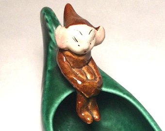 Vintage Contemplative Little Pixie Elf "Riding in A Canoe" Planter