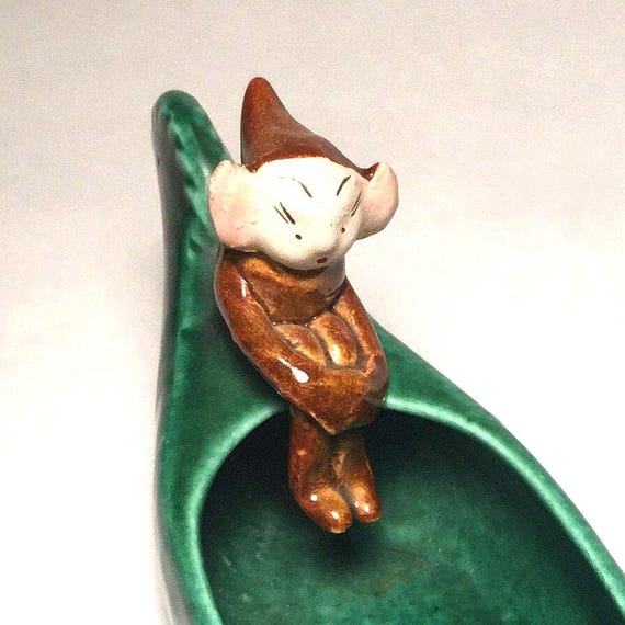 Vintage Contemplative Little Pixie Elf "Riding in A Canoe" Planter