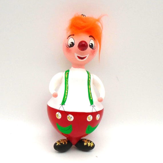 Vintage De Carlini Italian Blown Glass Circus Clown Christmas Ornament, Circa 1960's