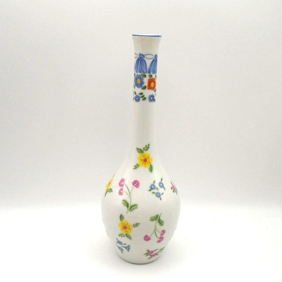 Vintage Floral Vase: Hand-Decorated Porcelain, Made in Japan, 10" Tall