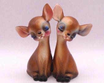 Vintage Magnetic Deer Salt and Pepper Shaker Set, Lego Japan, Circa 1950's-60's, Rare Find