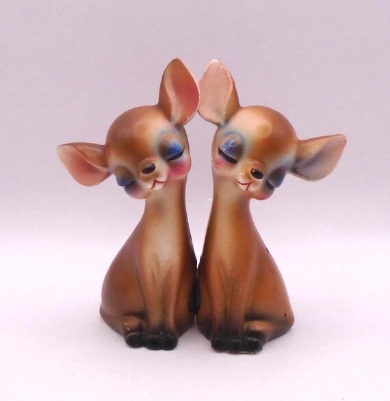 Vintage Magnetic Deer Salt and Pepper Shaker Set, Lego Japan, Circa 1950's-60's, Rare Find