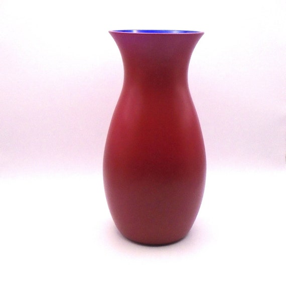 Vintage Bleikristall 24% Lead Crystal Red Vase with Blue Inside, Made in Germany