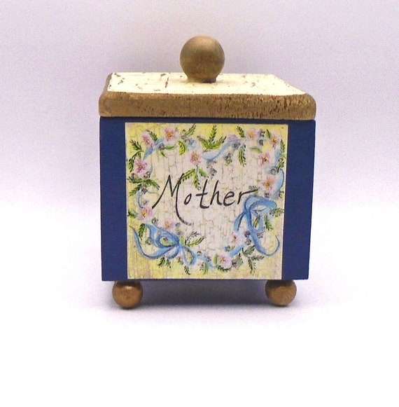 Vintage Constance Guerra Folk Art Trinket Box: Handcrafted Floral "Mother" Design