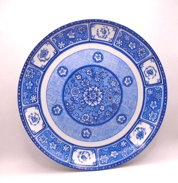 Vintage 222 Fifth Canton Serving Plate: Blue Floral Porcelain Decor