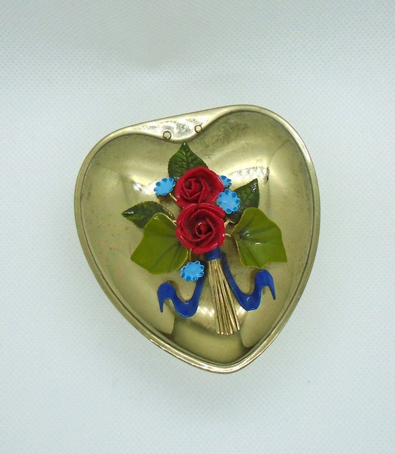 Vintage Heart Trinket Box: Enamel Roses, Forget-Me-Nots, Mann Inc.